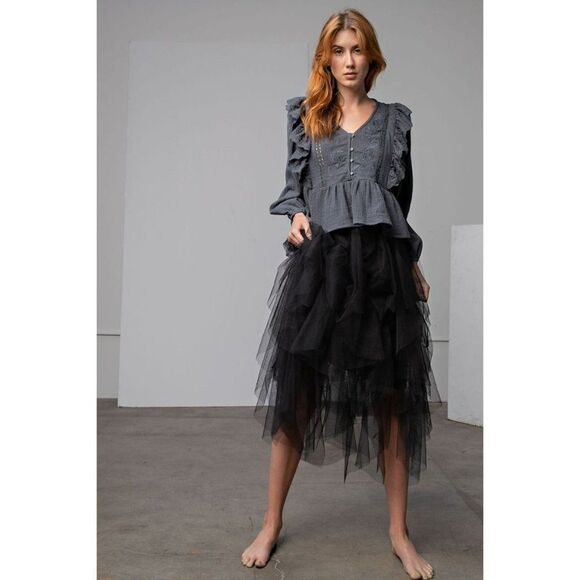 Easel Allover Mesh Ballerina Tulle Princess Maxi Skirt in Black New S-L EB40814 - Picture 10 of 11